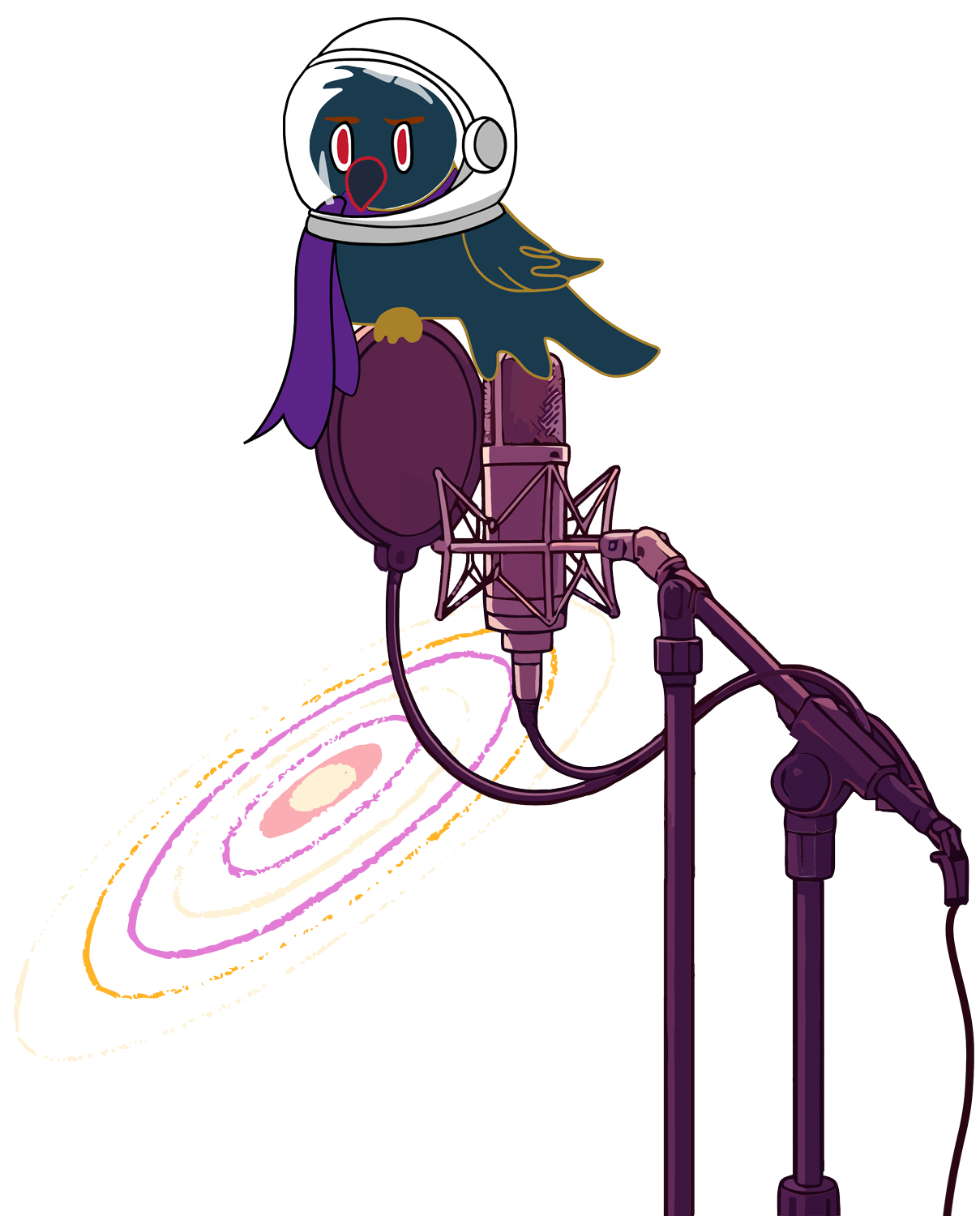 Cute little crow perched on a voice over microphone