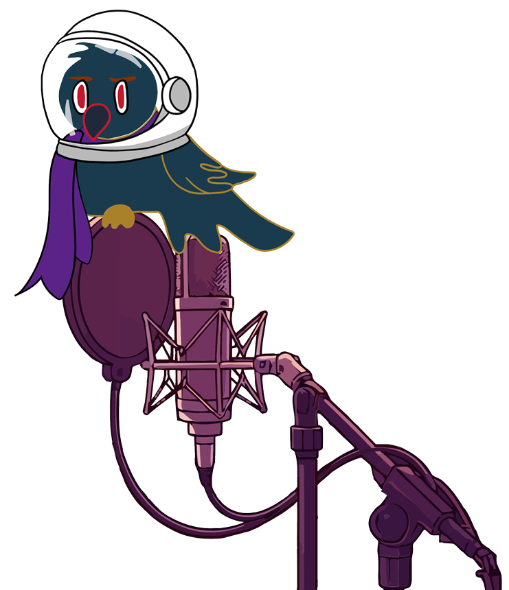 Cute little crow perched on a voice over microphone
